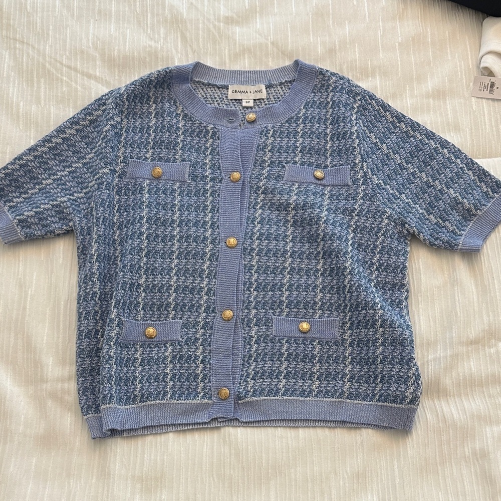 Blue Tweed Cardigan Sweater